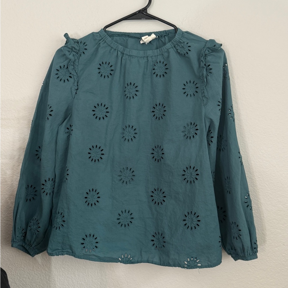 A new apparel A.n.A schiffli embroidered top teal blouse - Picture 3 of 7